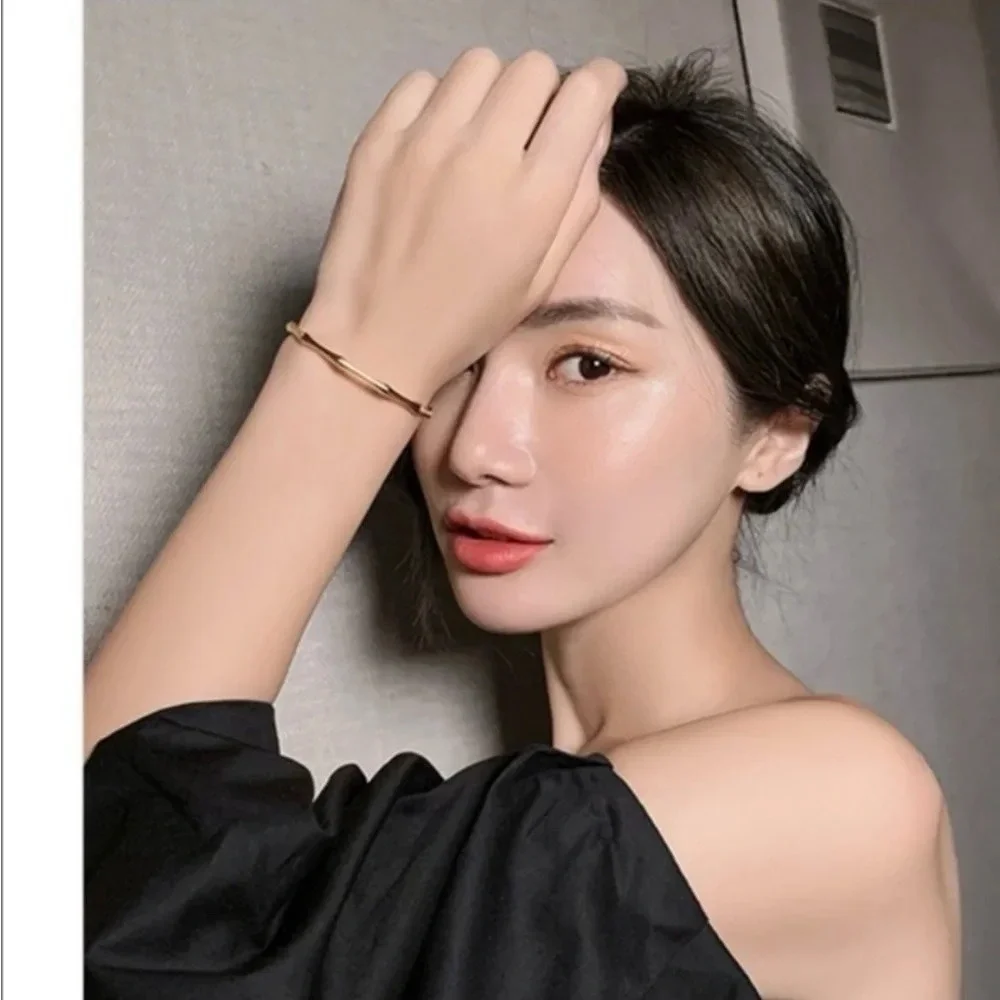 Gold Tone Bamboo Style Open Cuff Bracelet Minimalist Modern Jewelry NWT